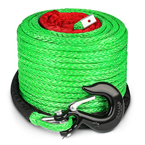 STEGODON 3/8 x 100ft Synthetic Winch Rope 23,809lbs Dyneema Winch Cable  Line with Hook and Sleeve Protection Car Tow Recovery Cable for 4WD Off  Road Vehicle Truck SUV Jeep(Green) - BlackDogMods