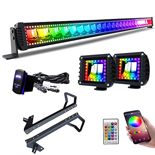 Jeep JK RGB LED Light Bar 52'' inch + 4 Inch Flood RGB LED Pods -  BlackDogMods