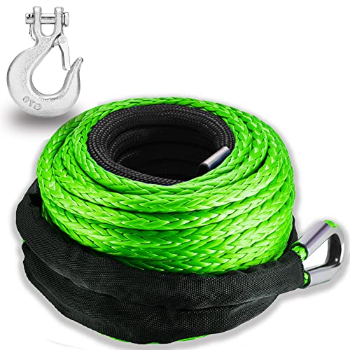 TYT Synthetic Winch Rope 3/8 X 92' with Hook, 27000LBS Synthentic Winch  Cable Kit with Protective Sleeve for 4WD Off Road Vehicle Truck SUV Jeep  (Green) - BlackDogMods